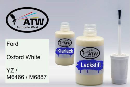 Ford, Oxford White, YZ / M6466 / M6887: 20ml Lackstift + 20ml Klarlack - Set, von ATW Autoteile West.